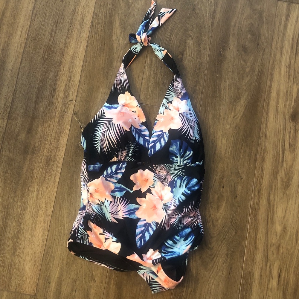 NWT DKNY Floral Halter Style One Piece Swimsuit Size XXL - Picture 4 of 9